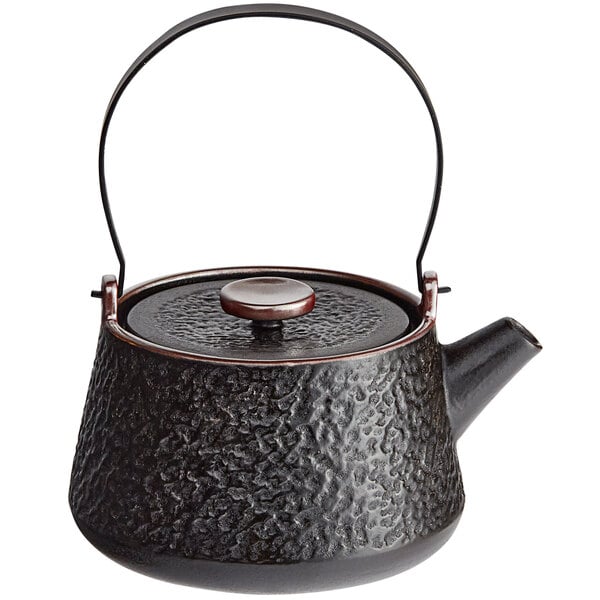 Stoneware Teapot with Lid - 24 oz. Black Matte Textured Georgetown Olive Oil.
