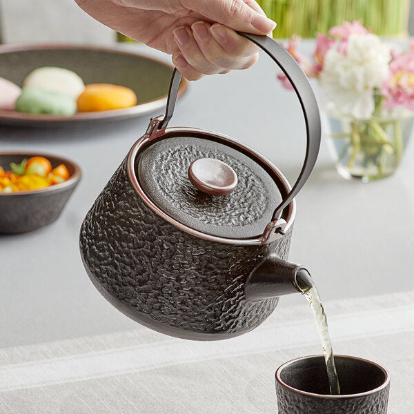 Stoneware Teapot with Lid - 24 oz. Black Matte Textured Georgetown Olive Oil.