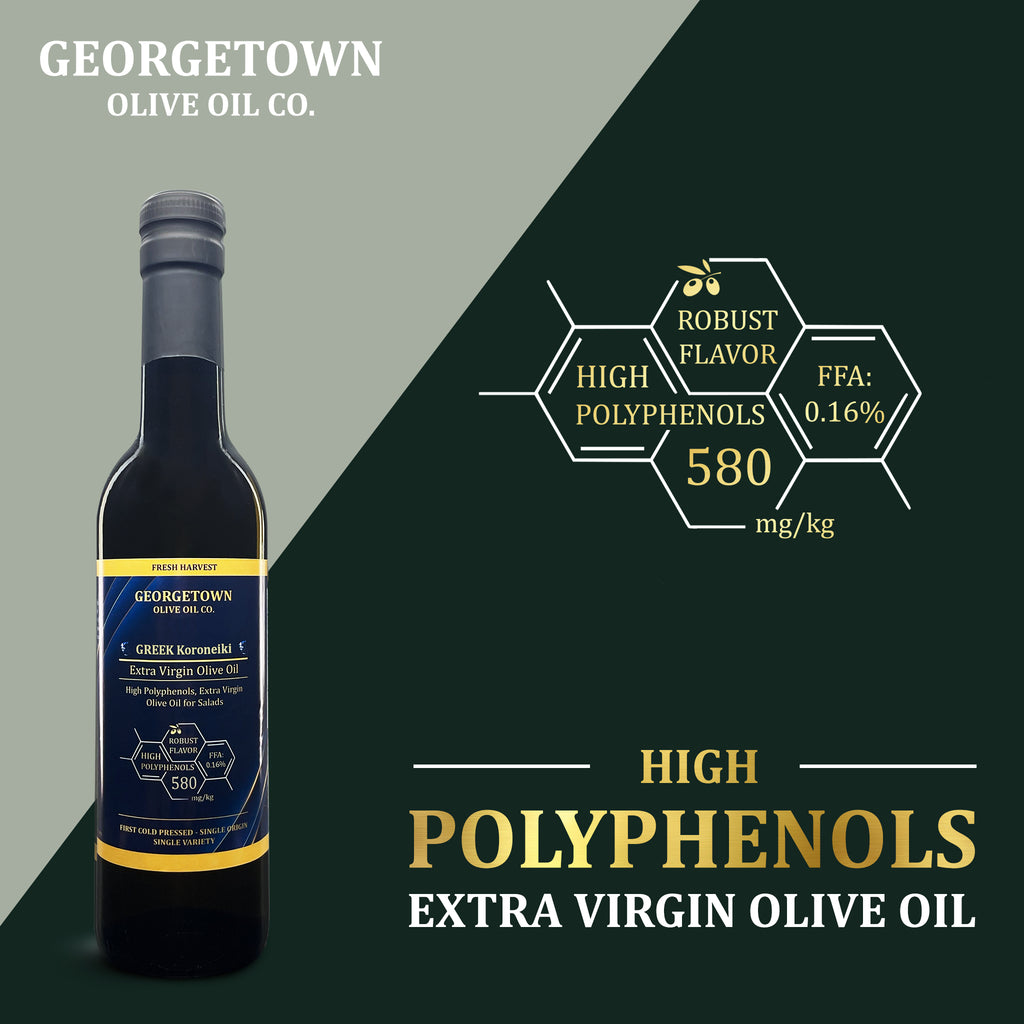 🇬🇷Koroneiki (GREECE) Extra Virgin Olive Oil high polyphenols for salads fresh harvest from Georgetown Olive Oil Co.