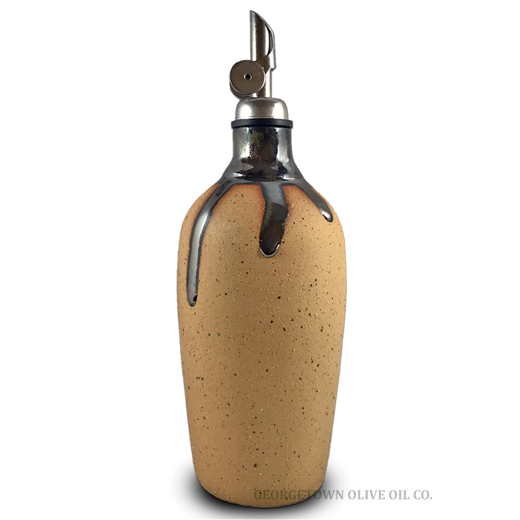 Handmade Olive Oil Cruet - Bisque with Black - Georgetown Olive Oil Co.