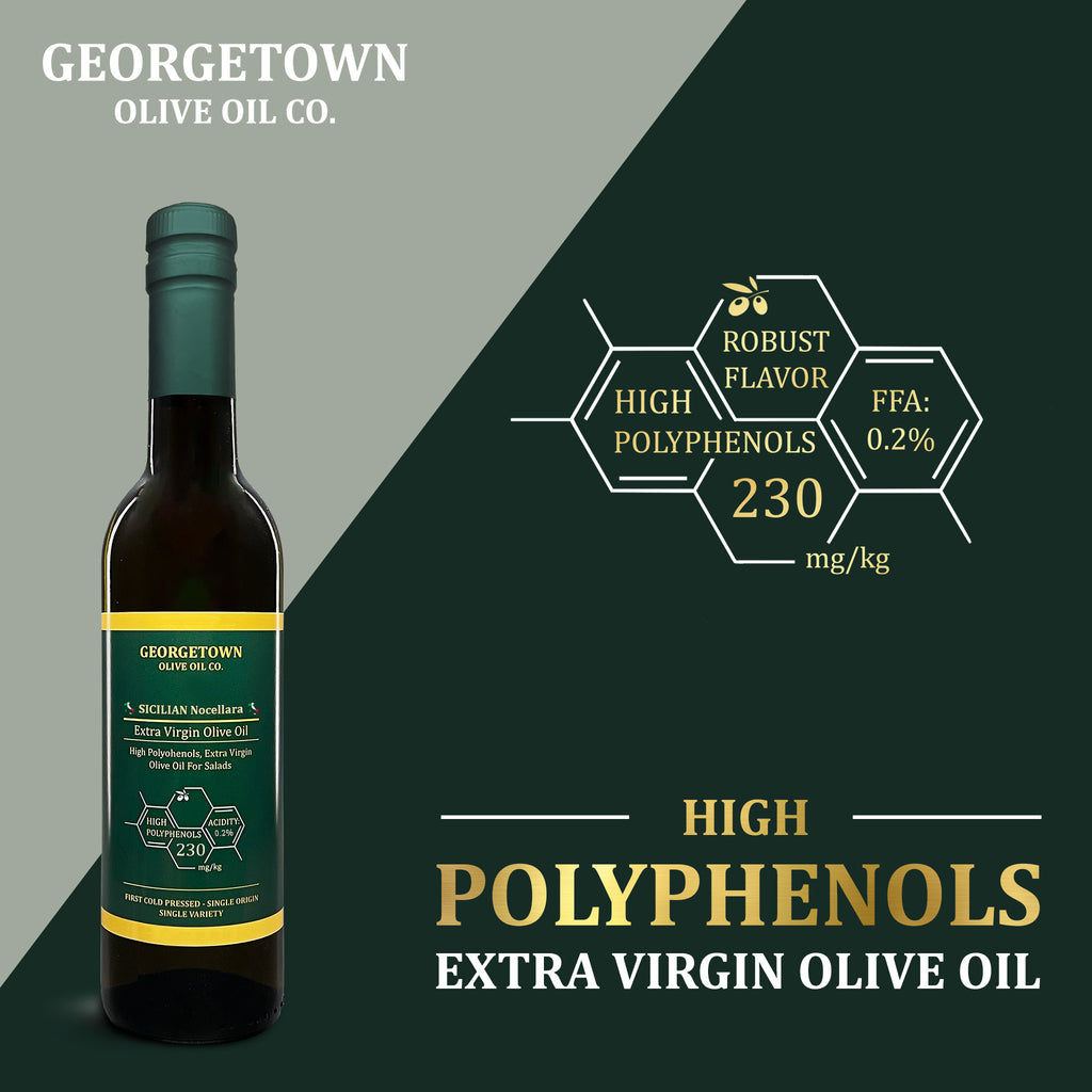 Sicilian Nocellara (ITALY) Extra Virgin Olive Oil High Polyphenols for Salads from Georgetown Olive Oil Co.