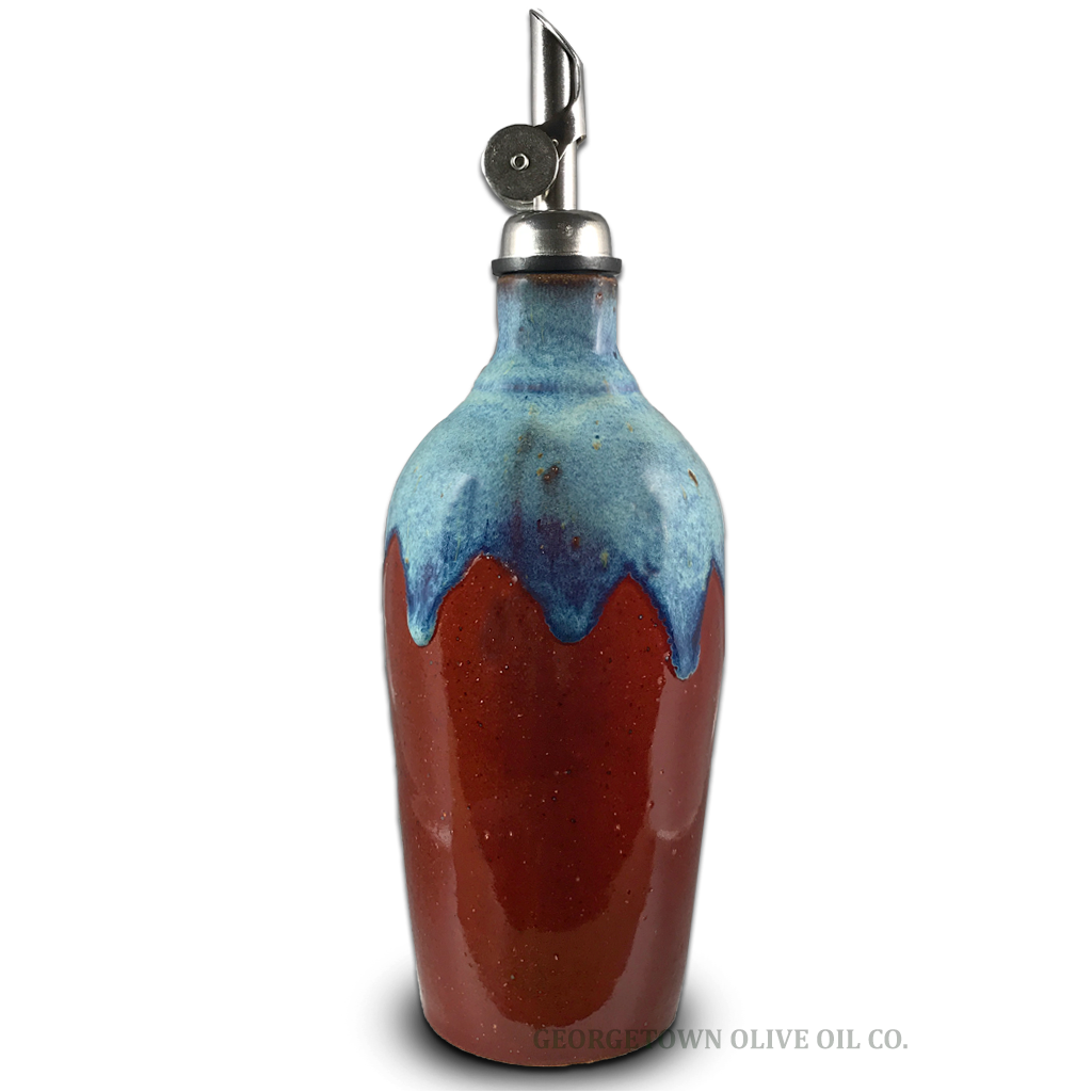 Handmade Olive Oil Cruet - Red and Blue - Georgetown Olive Oil Co.