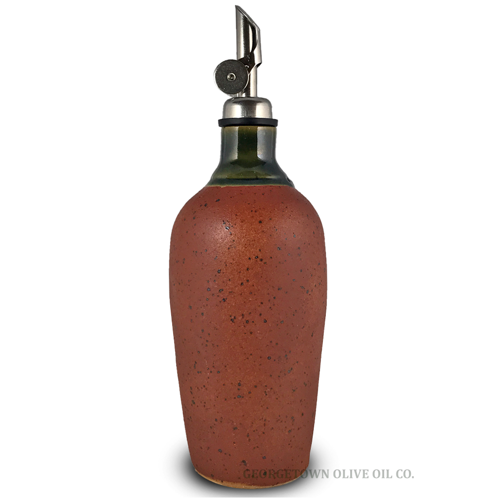 Handmade Olive Oil Cruet - Brown and Green - Georgetown Olive Oil Co.